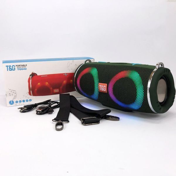 Портативная колонка TG642 с RGB подсветкой и ремешком, громкая блютуз колонка. Цвет: зеленый 00017214 фото