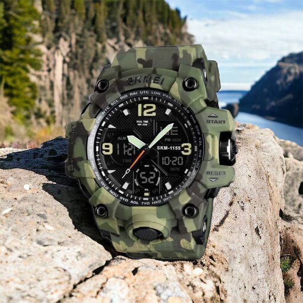 Часы наручные мужские SKMEI 1155BCMGN GREEN CAMO, брендовые мужские часы. Цвет: зеленый камуфляж 00022470 фото