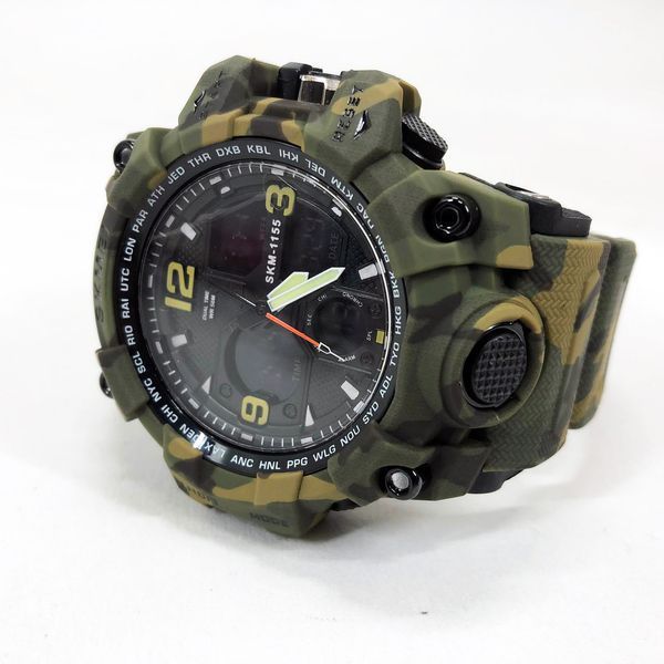 Часы наручные мужские SKMEI 1155BCMGN GREEN CAMO, брендовые мужские часы. Цвет: зеленый камуфляж 00022470 фото