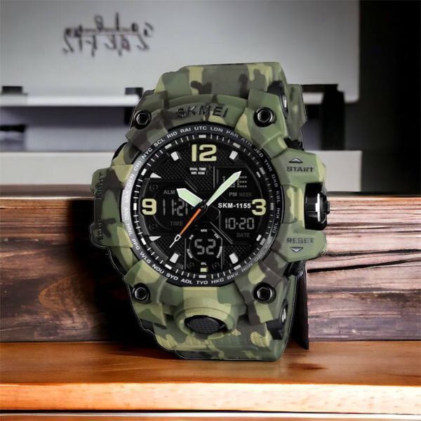 Часы наручные мужские SKMEI 1155BCMGN GREEN CAMO, брендовые мужские часы. Цвет: зеленый камуфляж 00022470 фото