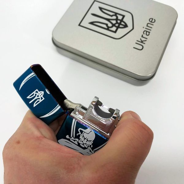 Дуговая электроимпульсная USB зажигалка Украина (металлическая коробка) HL-449. Цвет: синий 00023035 фото