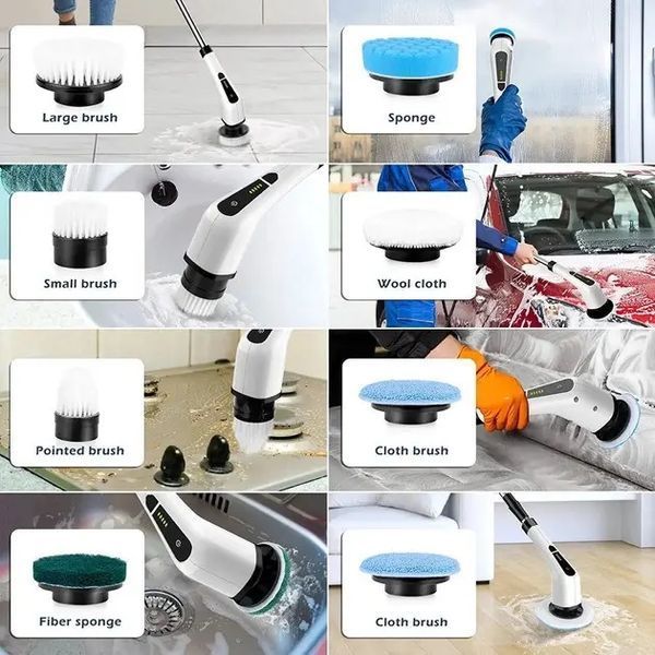 Электрическая щетка для уборки Cleaning Brush, набор 9 в 1, белая, товары для дома 00012895 фото