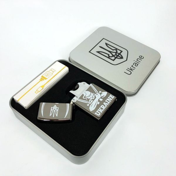 Дугова електроімпульсна запальничка USB Україна (металева коробка) HL-449. Колір: чорний 00022997 фото