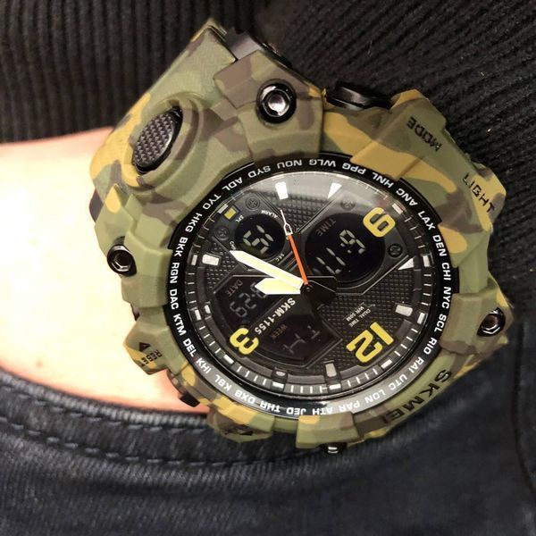 Часы наручные мужские SKMEI 1155BCMGN GREEN CAMO, брендовые мужские часы. Цвет: зеленый камуфляж 00022470 фото