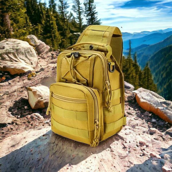 Качественная тактическая сумка, укрепленная мужская сумка рюкзак тактическая слинг. Цвет: койот 00018363 фото