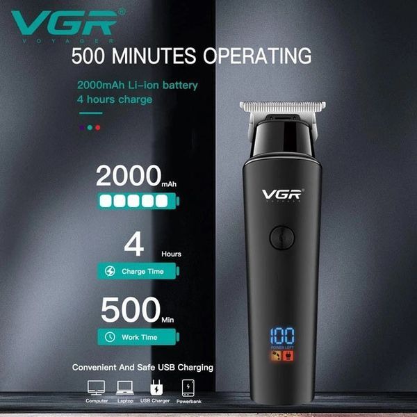 Тример для волосся VGR V-937, з USB-кабелем для зарядки, світлодіодним дисплеєм, 3 насадками 00014459 фото