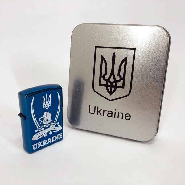 Дуговая электроимпульсная USB зажигалка Украина (металлическая коробка) HL-449. Цвет: синий 00023035 фото