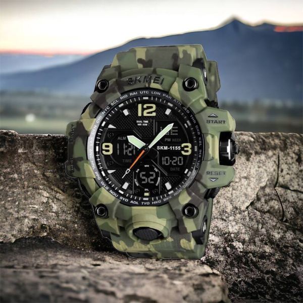 Часы наручные мужские SKMEI 1155BCMGN GREEN CAMO, брендовые мужские часы. Цвет: зеленый камуфляж 00022470 фото