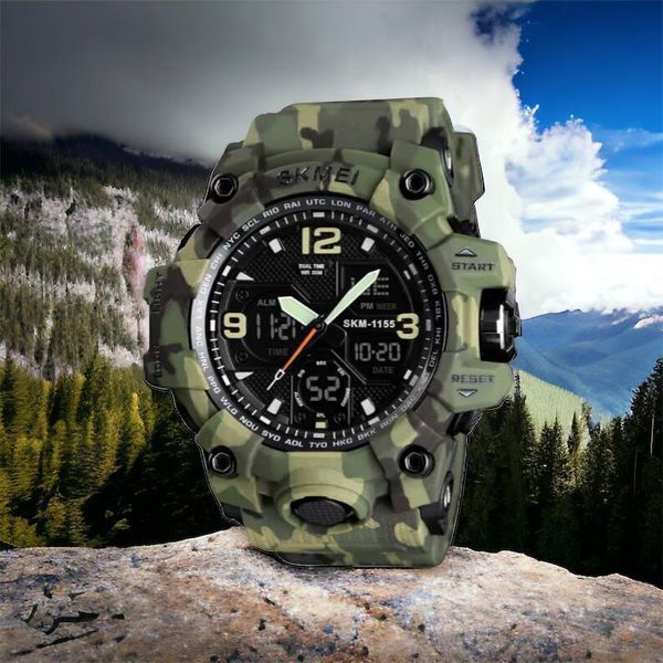 Часы наручные мужские SKMEI 1155BCMGN GREEN CAMO, брендовые мужские часы. Цвет: зеленый камуфляж 00022470 фото