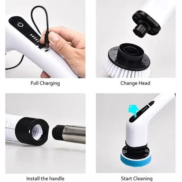 Электрическая щетка для уборки Cleaning Brush, набор 9 в 1, белая, товары для дома 00012895 фото