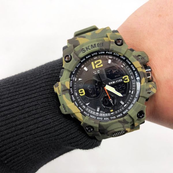 Часы наручные мужские SKMEI 1155BCMGN GREEN CAMO, брендовые мужские часы. Цвет: зеленый камуфляж 00022470 фото