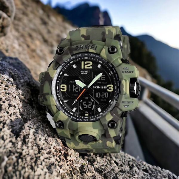 Часы наручные мужские SKMEI 1155BCMGN GREEN CAMO, брендовые мужские часы. Цвет: зеленый камуфляж 00022470 фото