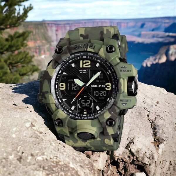Часы наручные мужские SKMEI 1155BCMGN GREEN CAMO, брендовые мужские часы. Цвет: зеленый камуфляж 00022470 фото