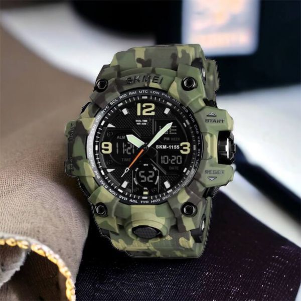 Часы наручные мужские SKMEI 1155BCMGN GREEN CAMO, брендовые мужские часы. Цвет: зеленый камуфляж 00022470 фото