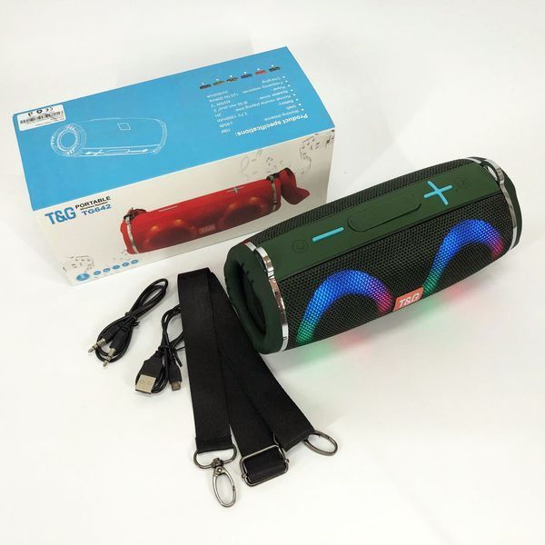Портативная колонка TG642 с RGB подсветкой и ремешком, громкая блютуз колонка. Цвет: зеленый 00017214 фото