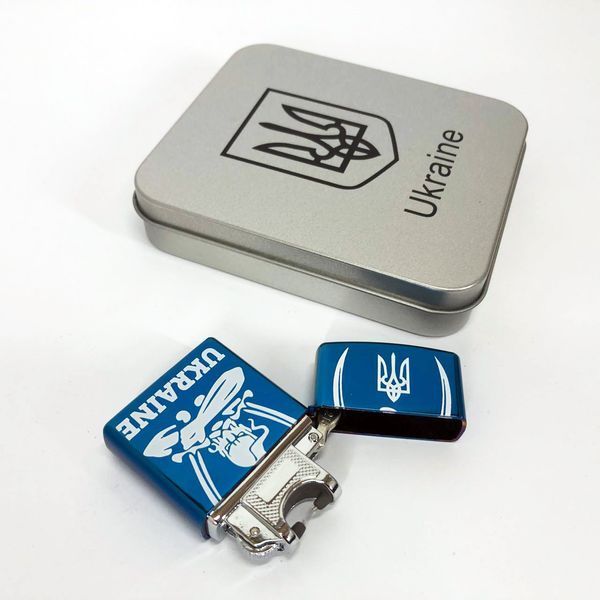 Дуговая электроимпульсная USB зажигалка Украина (металлическая коробка) HL-449. Цвет: синий 00023035 фото