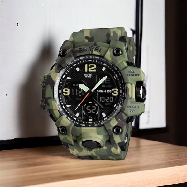 Часы наручные мужские SKMEI 1155BCMGN GREEN CAMO, брендовые мужские часы. Цвет: зеленый камуфляж 00022470 фото