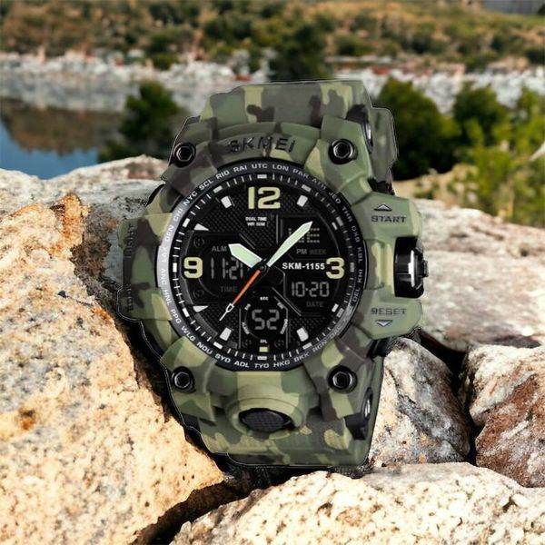 Часы наручные мужские SKMEI 1155BCMGN GREEN CAMO, брендовые мужские часы. Цвет: зеленый камуфляж 00022470 фото