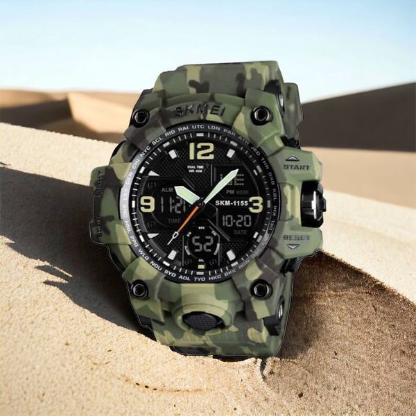 Часы наручные мужские SKMEI 1155BCMGN GREEN CAMO, брендовые мужские часы. Цвет: зеленый камуфляж 00022470 фото