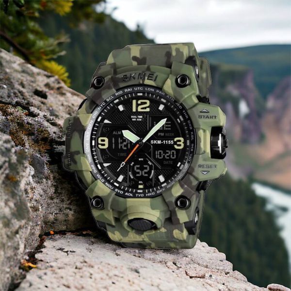 Часы наручные мужские SKMEI 1155BCMGN GREEN CAMO, брендовые мужские часы. Цвет: зеленый камуфляж 00022470 фото