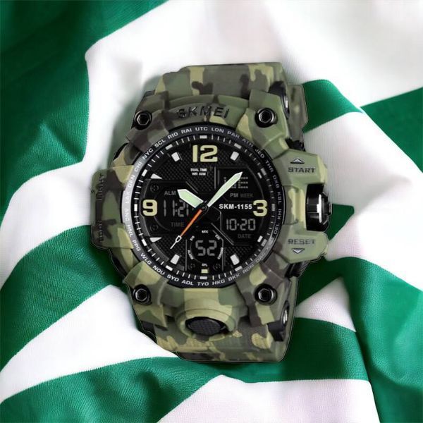 Часы наручные мужские SKMEI 1155BCMGN GREEN CAMO, брендовые мужские часы. Цвет: зеленый камуфляж 00022470 фото