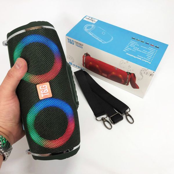 Портативная колонка TG642 с RGB подсветкой и ремешком, громкая блютуз колонка. Цвет: зеленый 00017214 фото