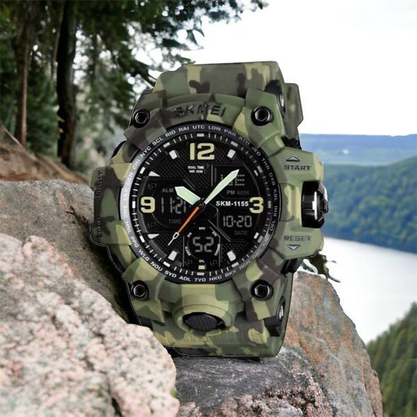 Часы наручные мужские SKMEI 1155BCMGN GREEN CAMO, брендовые мужские часы. Цвет: зеленый камуфляж 00022470 фото