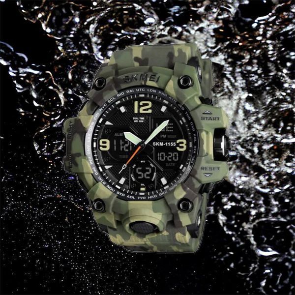 Часы наручные мужские SKMEI 1155BCMGN GREEN CAMO, брендовые мужские часы. Цвет: зеленый камуфляж 00022470 фото