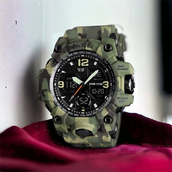 Часы наручные мужские SKMEI 1155BCMGN GREEN CAMO, брендовые мужские часы. Цвет: зеленый камуфляж 00022470 фото