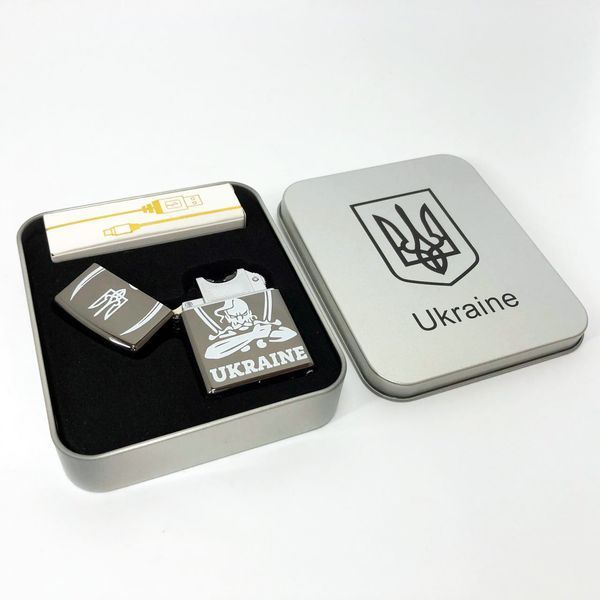 Дугова електроімпульсна запальничка USB Україна (металева коробка) HL-449. Колір: чорний 00022997 фото