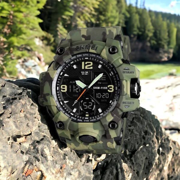 Часы наручные мужские SKMEI 1155BCMGN GREEN CAMO, брендовые мужские часы. Цвет: зеленый камуфляж 00022470 фото