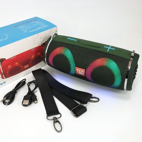Портативная колонка TG642 с RGB подсветкой и ремешком, громкая блютуз колонка. Цвет: зеленый 00017214 фото