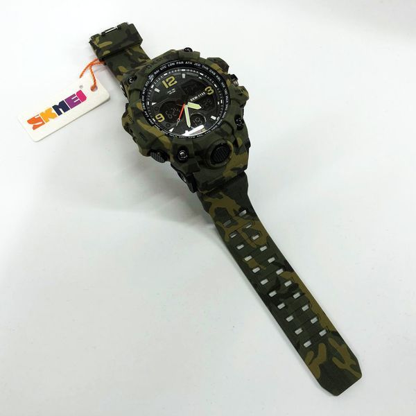 Часы наручные мужские SKMEI 1155BCMGN GREEN CAMO, брендовые мужские часы. Цвет: зеленый камуфляж 00022470 фото
