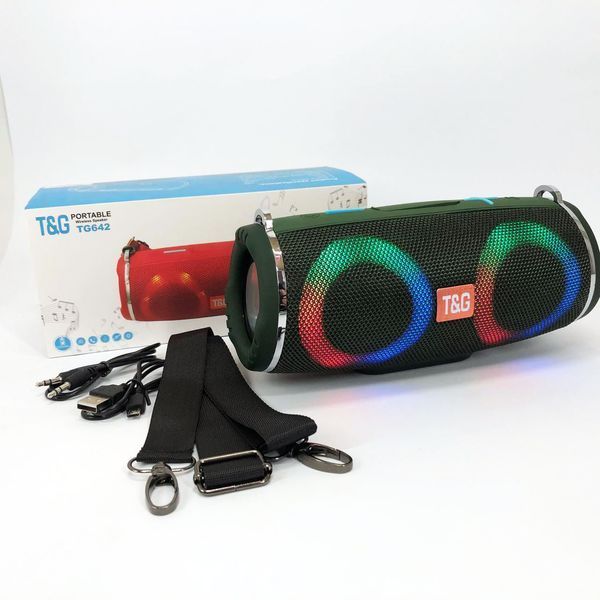 Портативная колонка TG642 с RGB подсветкой и ремешком, громкая блютуз колонка. Цвет: зеленый 00017214 фото