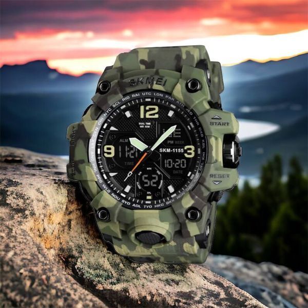 Часы наручные мужские SKMEI 1155BCMGN GREEN CAMO, брендовые мужские часы. Цвет: зеленый камуфляж 00022470 фото