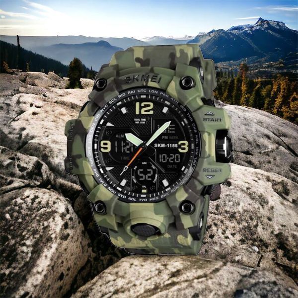 Часы наручные мужские SKMEI 1155BCMGN GREEN CAMO, брендовые мужские часы. Цвет: зеленый камуфляж 00022470 фото