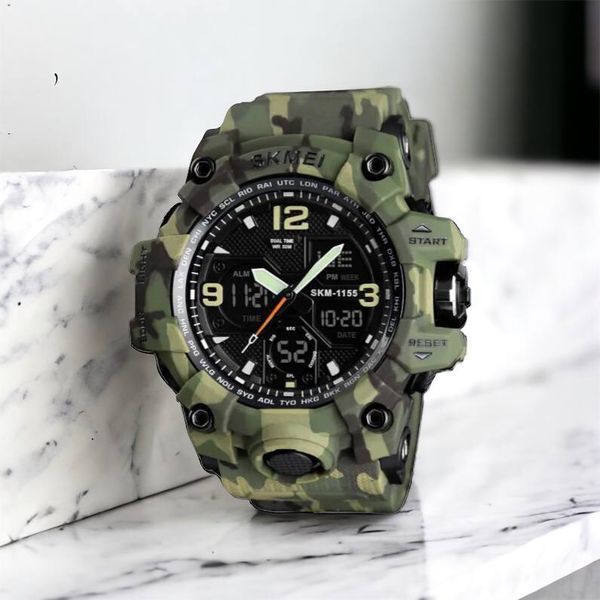 Часы наручные мужские SKMEI 1155BCMGN GREEN CAMO, брендовые мужские часы. Цвет: зеленый камуфляж 00022470 фото