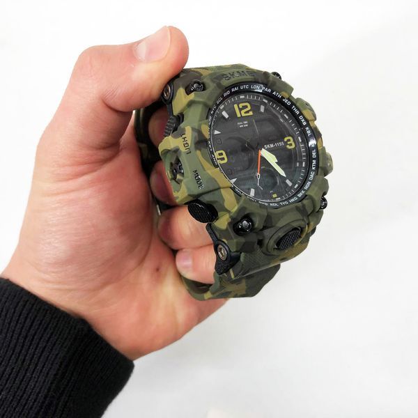 Часы наручные мужские SKMEI 1155BCMGN GREEN CAMO, брендовые мужские часы. Цвет: зеленый камуфляж 00022470 фото
