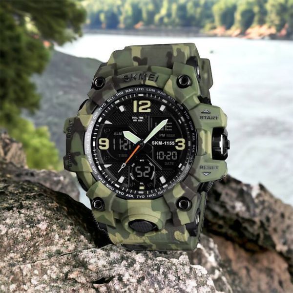 Часы наручные мужские SKMEI 1155BCMGN GREEN CAMO, брендовые мужские часы. Цвет: зеленый камуфляж 00022470 фото
