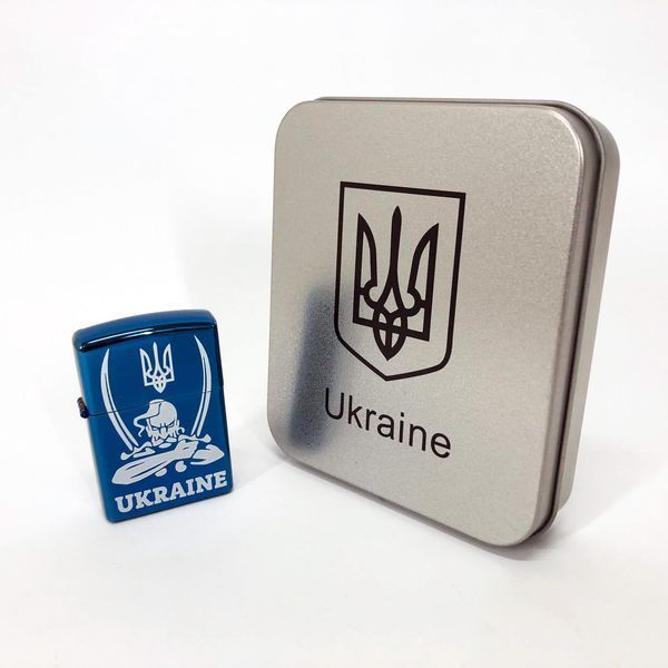 Дуговая электроимпульсная USB зажигалка Украина (металлическая коробка) HL-449. Цвет: синий 00023035 фото