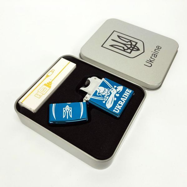 Дуговая электроимпульсная USB зажигалка Украина (металлическая коробка) HL-449. Цвет: синий 00023035 фото