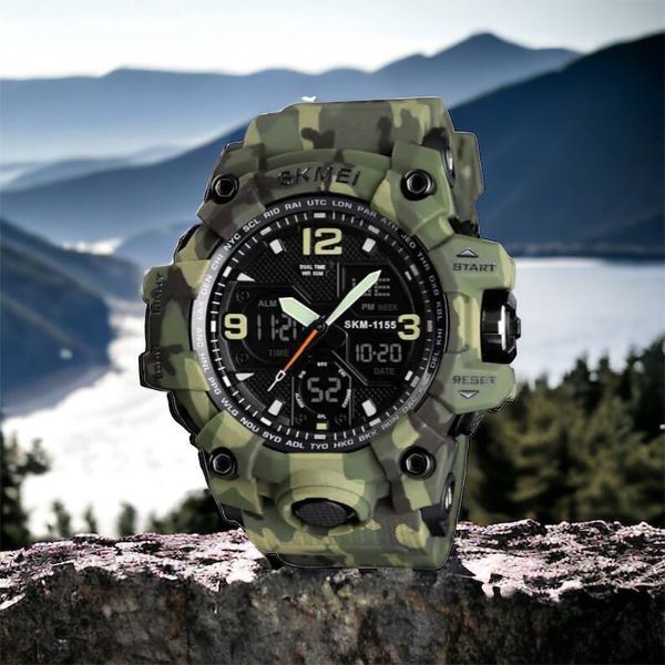 Часы наручные мужские SKMEI 1155BCMGN GREEN CAMO, брендовые мужские часы. Цвет: зеленый камуфляж 00022470 фото
