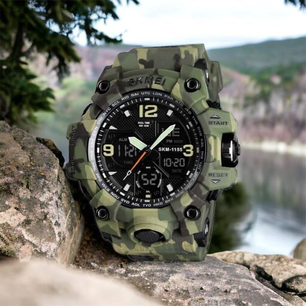 Часы наручные мужские SKMEI 1155BCMGN GREEN CAMO, брендовые мужские часы. Цвет: зеленый камуфляж 00022470 фото