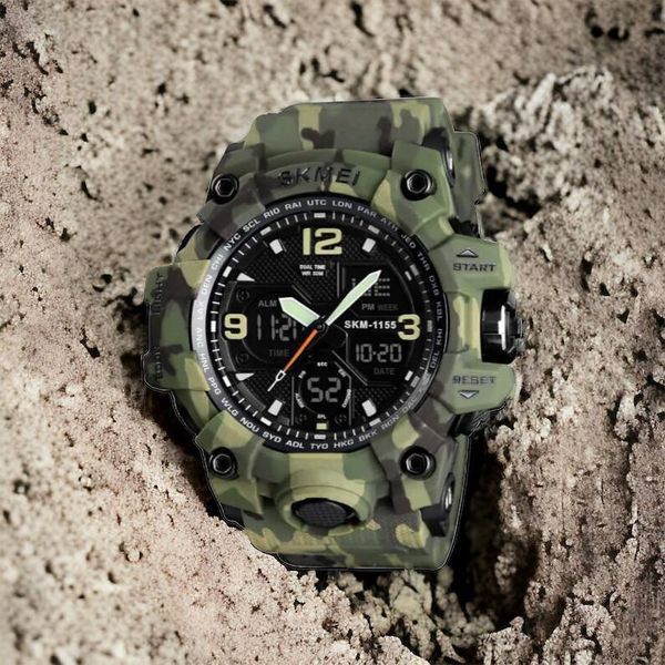 Часы наручные мужские SKMEI 1155BCMGN GREEN CAMO, брендовые мужские часы. Цвет: зеленый камуфляж 00022470 фото