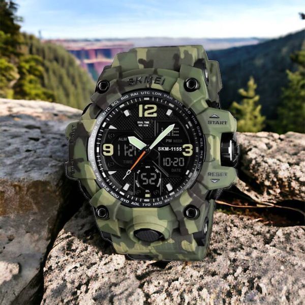 Часы наручные мужские SKMEI 1155BCMGN GREEN CAMO, брендовые мужские часы. Цвет: зеленый камуфляж 00022470 фото