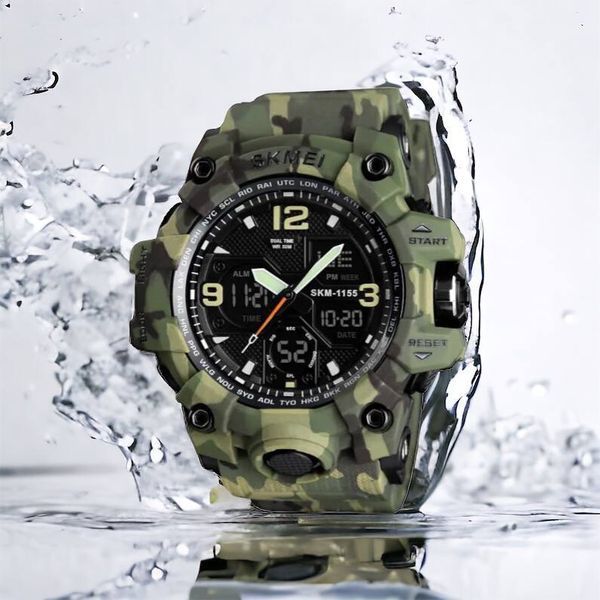 Часы наручные мужские SKMEI 1155BCMGN GREEN CAMO, брендовые мужские часы. Цвет: зеленый камуфляж 00022470 фото