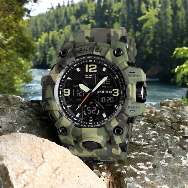 Часы наручные мужские SKMEI 1155BCMGN GREEN CAMO, брендовые мужские часы. Цвет: зеленый камуфляж 00022470 фото