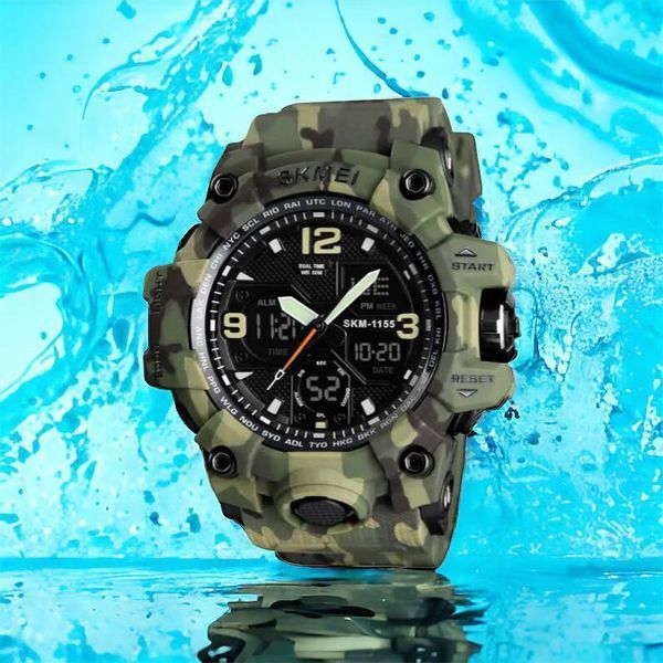 Часы наручные мужские SKMEI 1155BCMGN GREEN CAMO, брендовые мужские часы. Цвет: зеленый камуфляж 00022470 фото