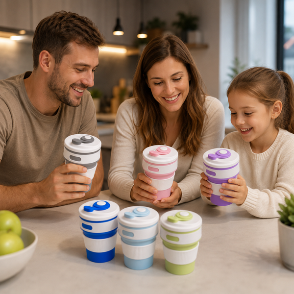 Складана силіконова склянка Collapsible Coffee Cup з кришкою 350 мл 00020535 фото