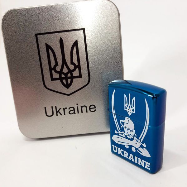 Дуговая электроимпульсная USB зажигалка Украина (металлическая коробка) HL-449. Цвет: синий 00023035 фото